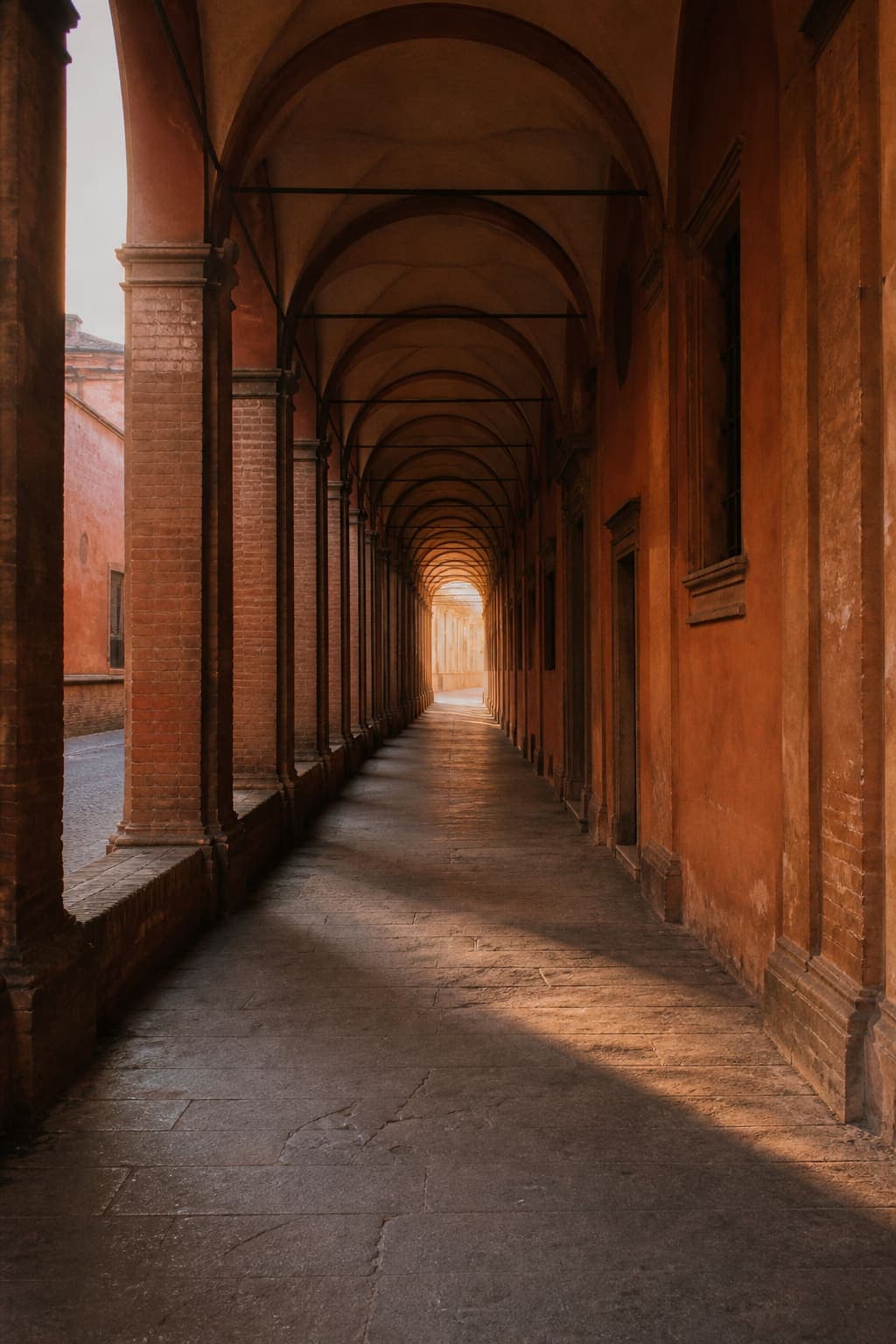 A long university arcade in Bologna.