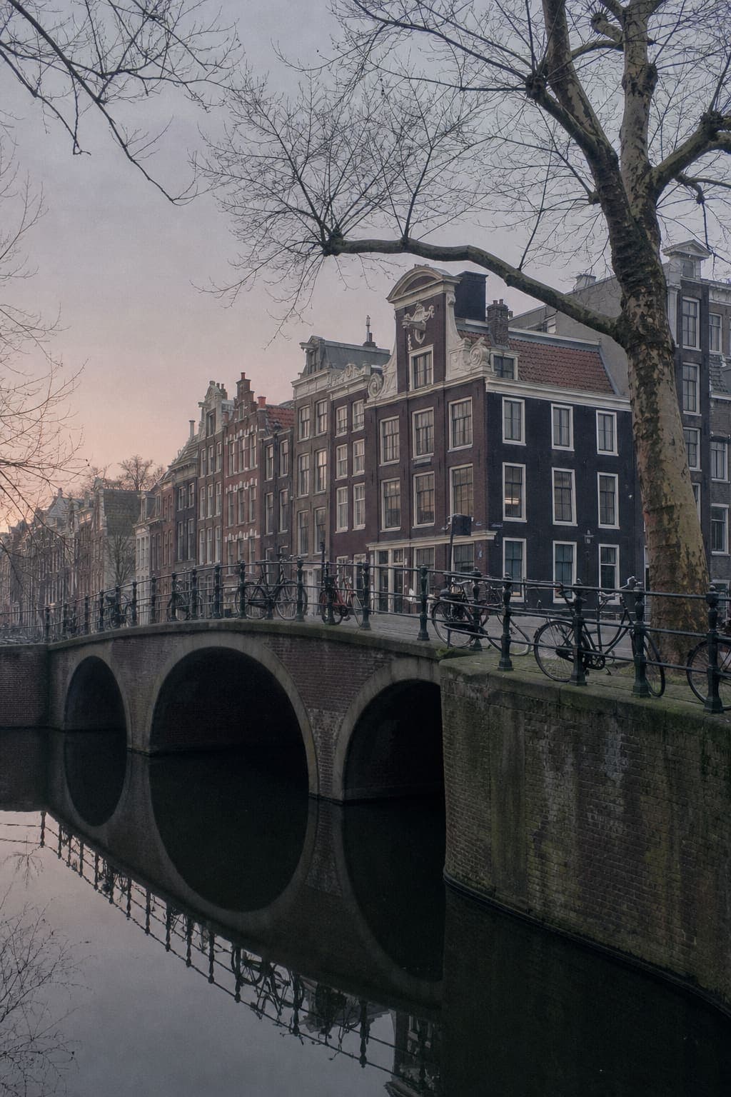 Bicycles beside an Amsterdam canal.